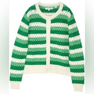🇬🇧 NWT CHINTI AND PARKER Green Stripe Cotton Crochet Cardigan